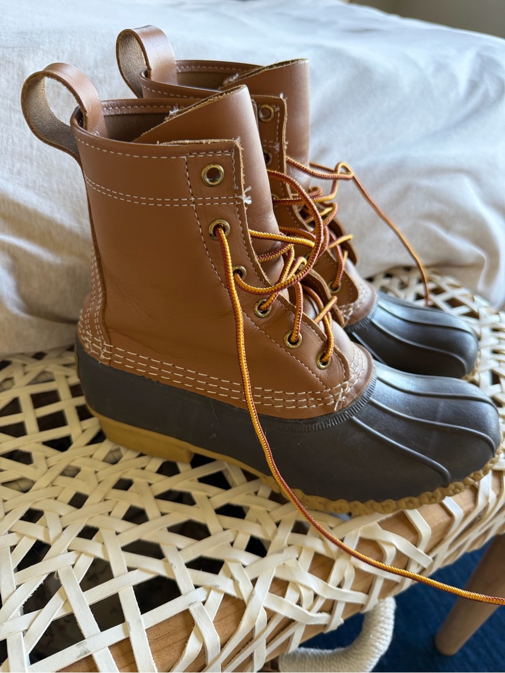 LL Bean Women’s 7 Waterproof Brown Duck Boots with Lace-Up Closure